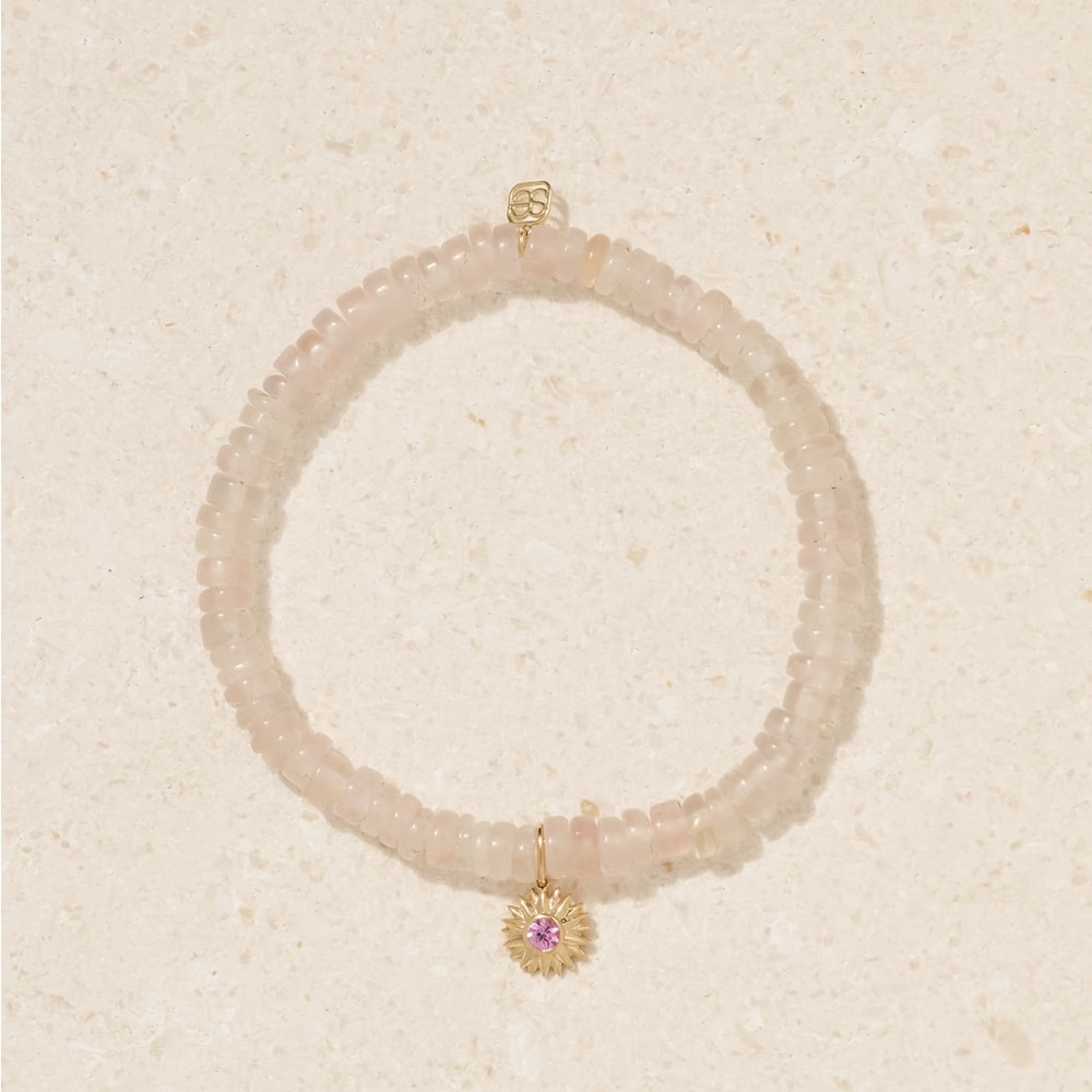 Sydney Evan Sunburst 14-karat gold, rose quartz and sapphire bracelet